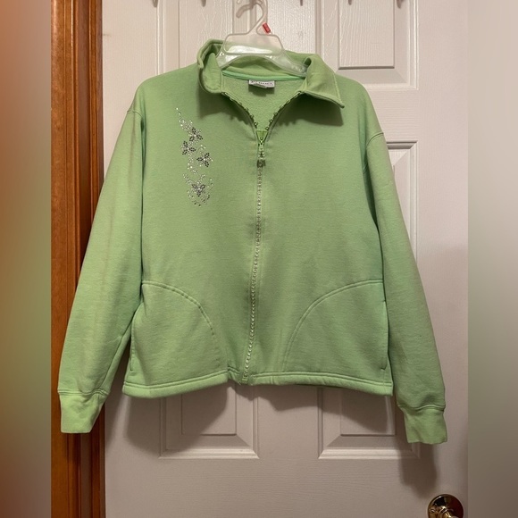 Isaac’s Designs size M full-zip front sweatshirt in bright green w/some bling - Picture 1 of 11
